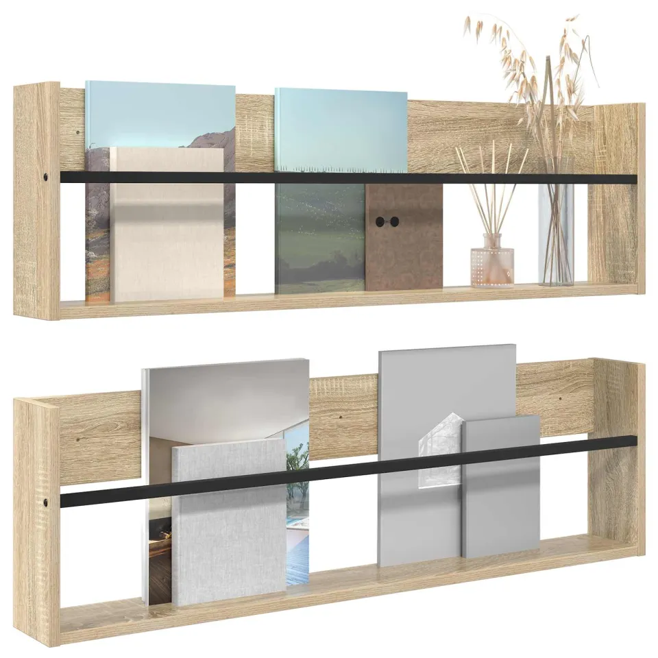 vidaXL Tijdschrift Rek 2 st Sonoma Eiken 100 x 12 x 30 cm Bewerkt hout Bruin