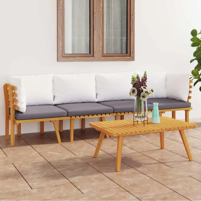 vidaXL 4-delige Loungeset met kussens massief acaciahout bruin, foto 2