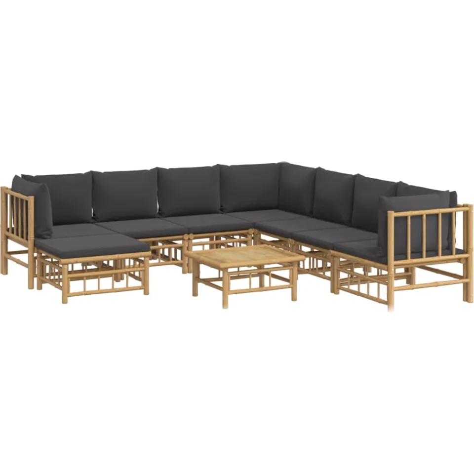 vidaXL 9-delige Loungeset met kussens bamboe donkergrijs Bruin