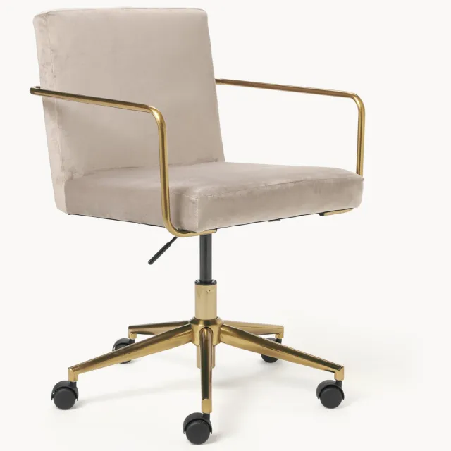 Westwing Collection In hoogte verstelbare fluwelen bureaustoel Kashya met armleuningen Beige