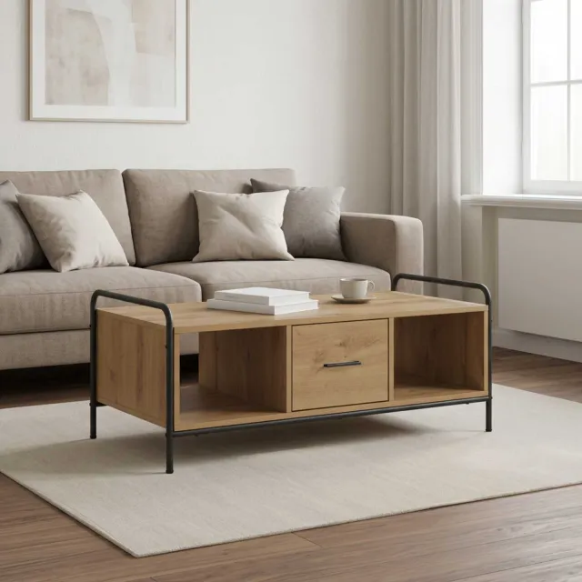 vidaXL Salontafel Artisanaal eiken 99,5 x 49 x 41 cm Bewerkt hout, foto 2
