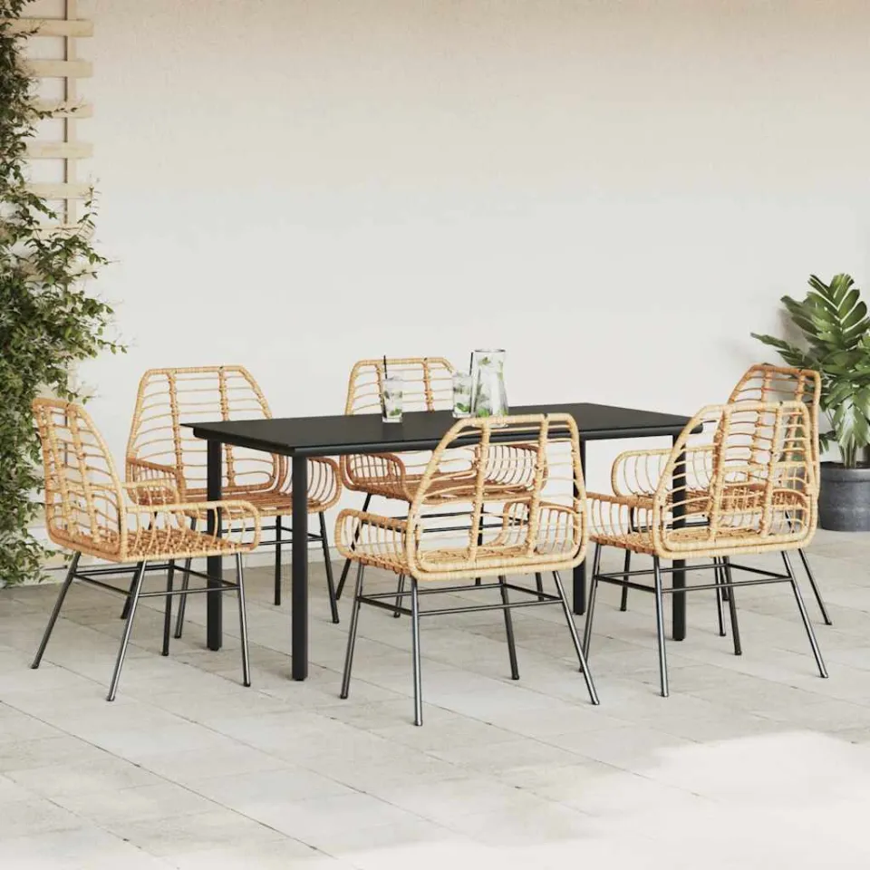 vidaXL 7-delige Tuinset poly rattan glas bruin, foto 2
