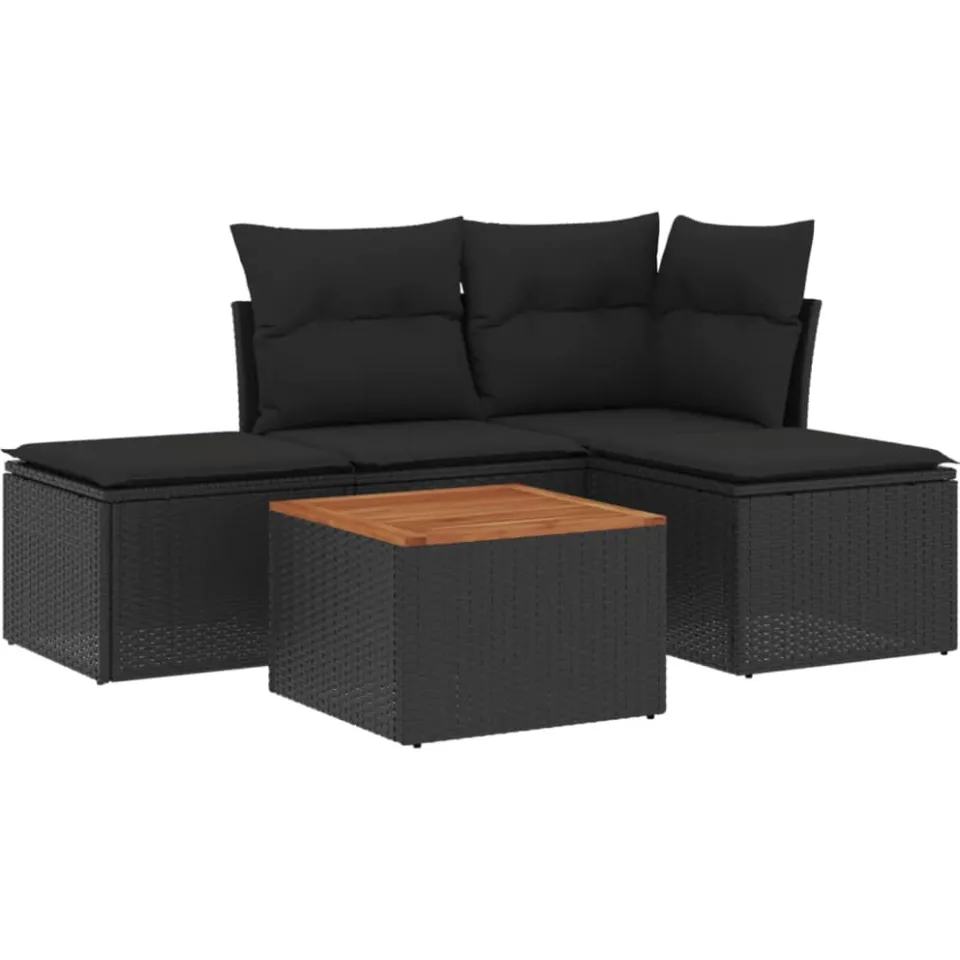 vidaXL 5-delige Loungeset met kussens poly rattan zwart, foto 3