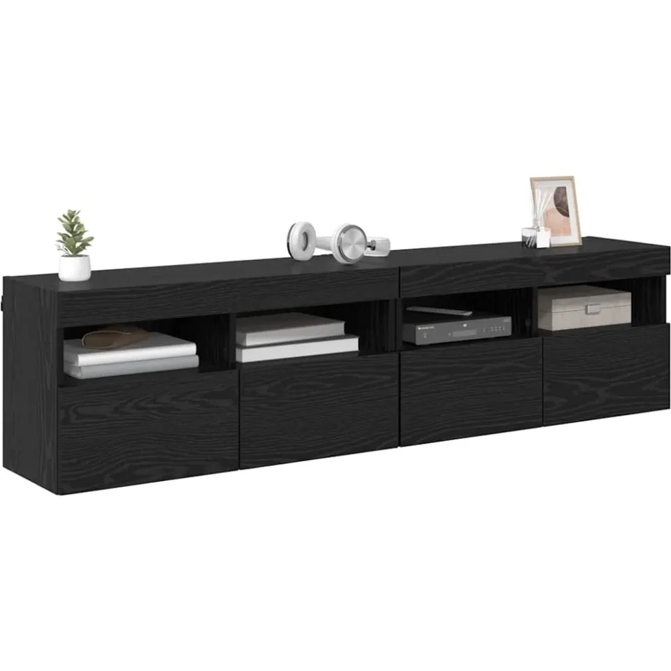 vidaXL TV Wandkasten 2 st Zwart Eiken Bewerkt hout, foto 3