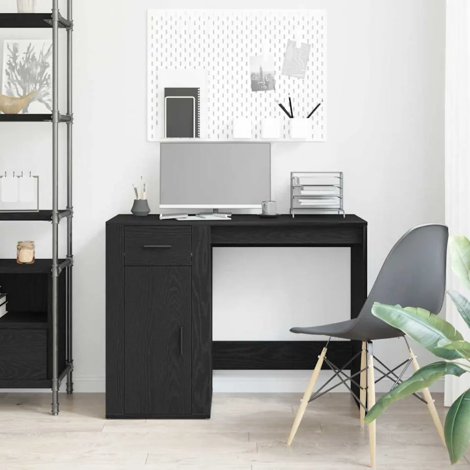 vidaXL Bureau Zwart Eiken 100 x 49 x 74 cm Bewerkt hout, foto 3