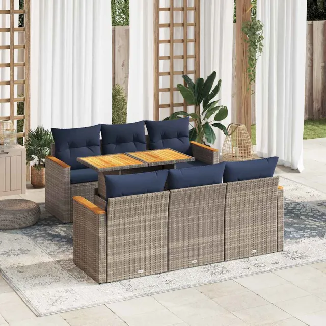 vidaXL 7-delige Loungeset met kussens poly rattan grijs, foto 2