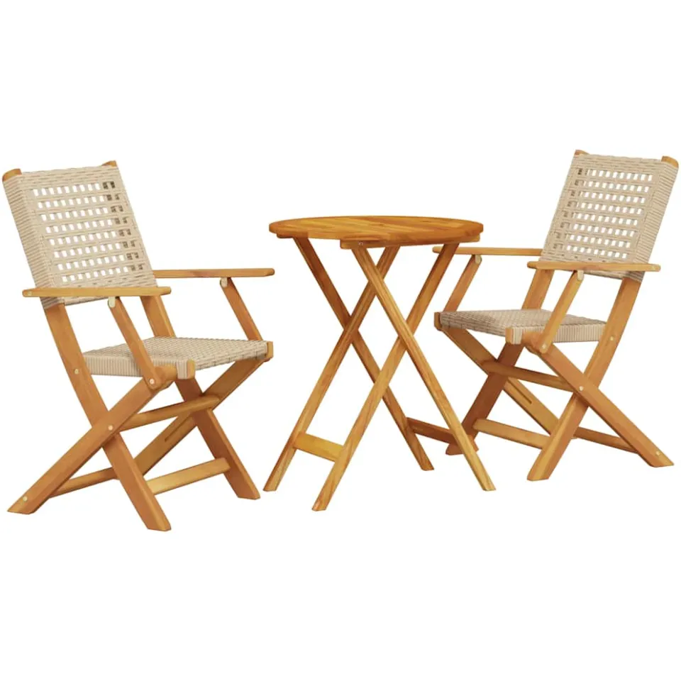 vidaXL 3-delige Bistroset poly rattan en massief hout beige, foto 3