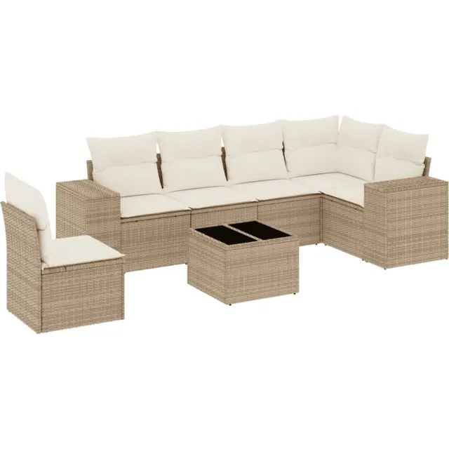 vidaXL 7-delige - Loungeset - met - kussens - poly - rattan - beige