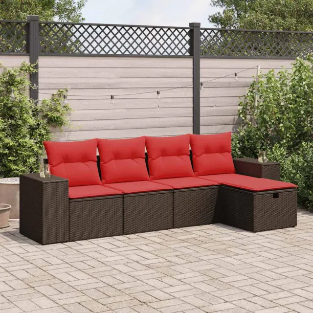 vidaXL 5-delige Loungeset met kussens poly rattan bruin, foto 2