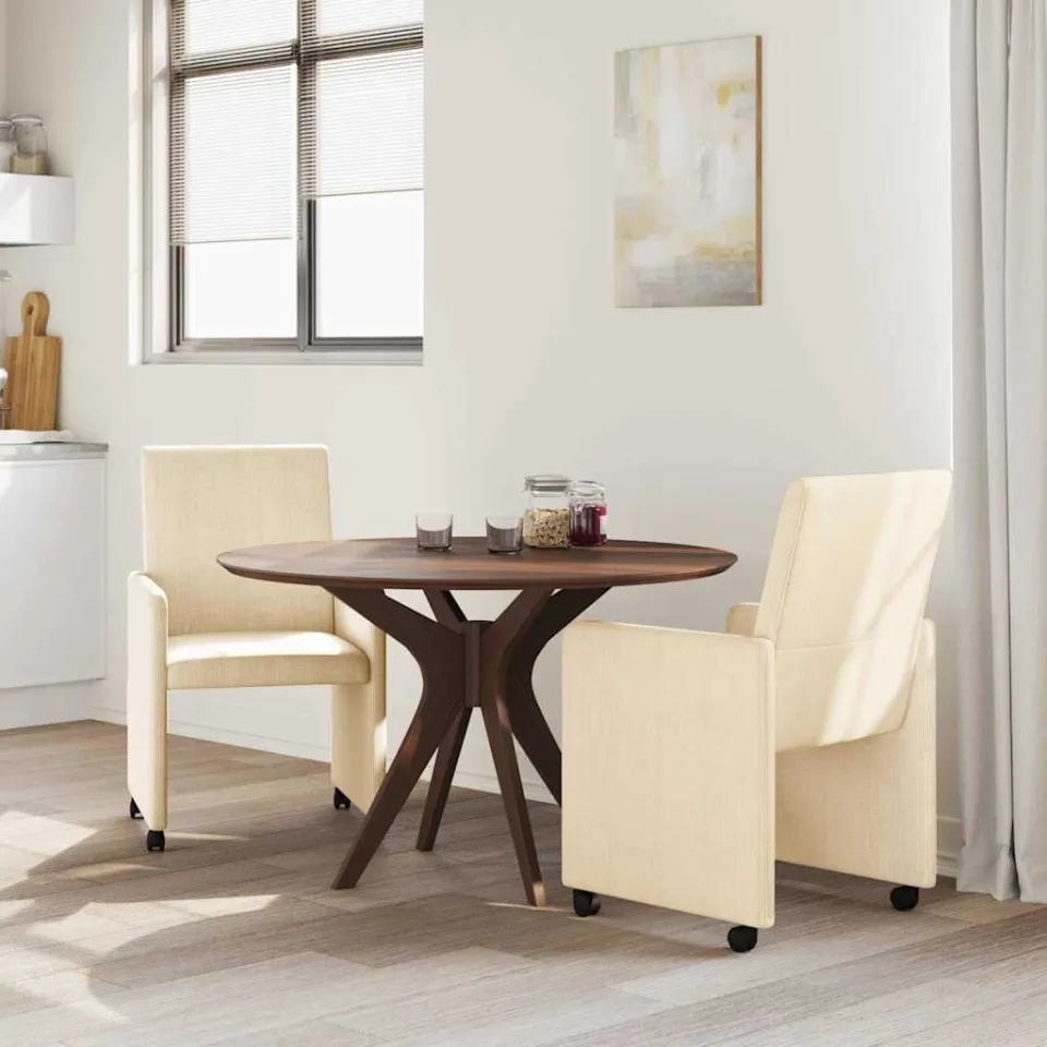 vidaXL Eetkamerstoelen met Wieltjes 2 st Katoenen stof Crème, foto 2