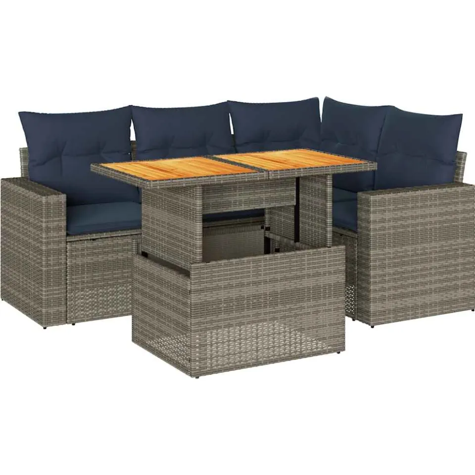 vidaXL 5-delige Loungeset met kussens poly rattan grijs, foto 3