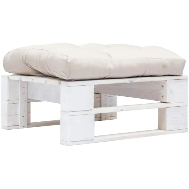 vidaXL Tuinpoef met zandkleurig kussen pallet hout wit Beige