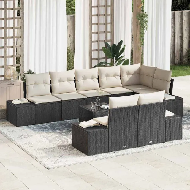 vidaXL Tuin Sofa Set 9 st Zwart en Crème poly rattan, foto 2