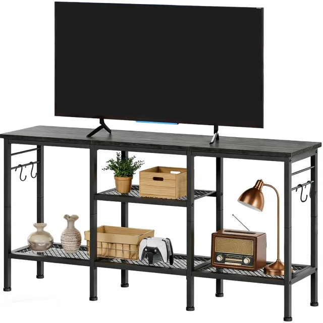 Triumpunpre tv-meubel voor tv tot 55 inch, mediameubel met open legplanken en soundbar plank, kabelmanagement, zwart, voor woonkamer en slaapkamer