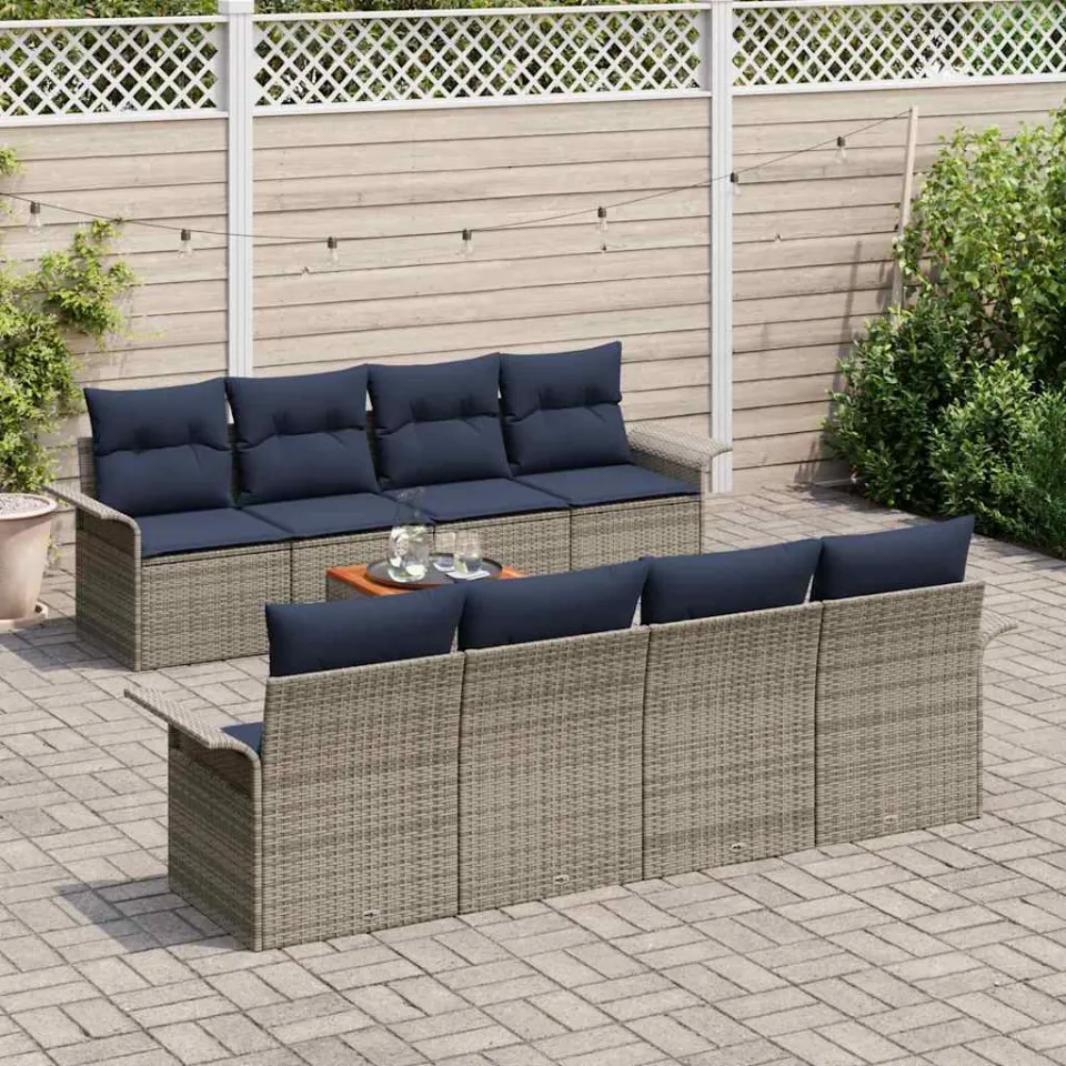 vidaXL Tuinbankenset 9 st Grijs poly rattan, foto 3