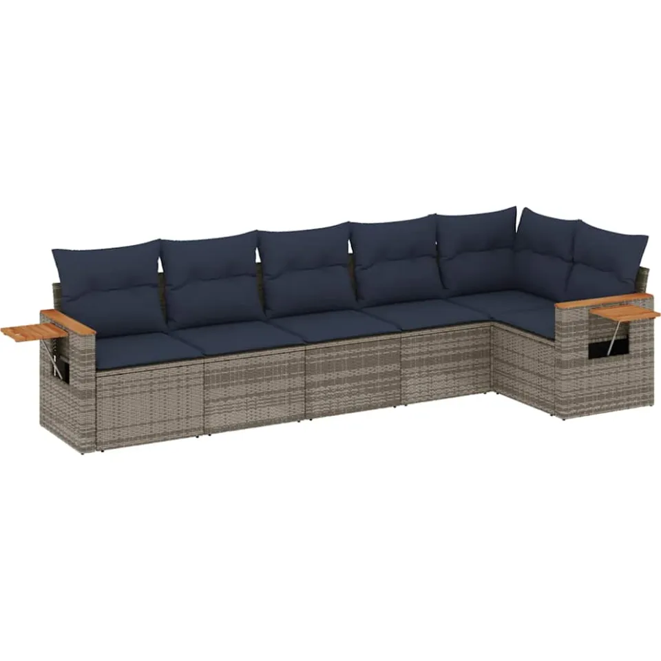 vidaXL 6-delige Loungeset met kussens poly rattan grijs, foto 3