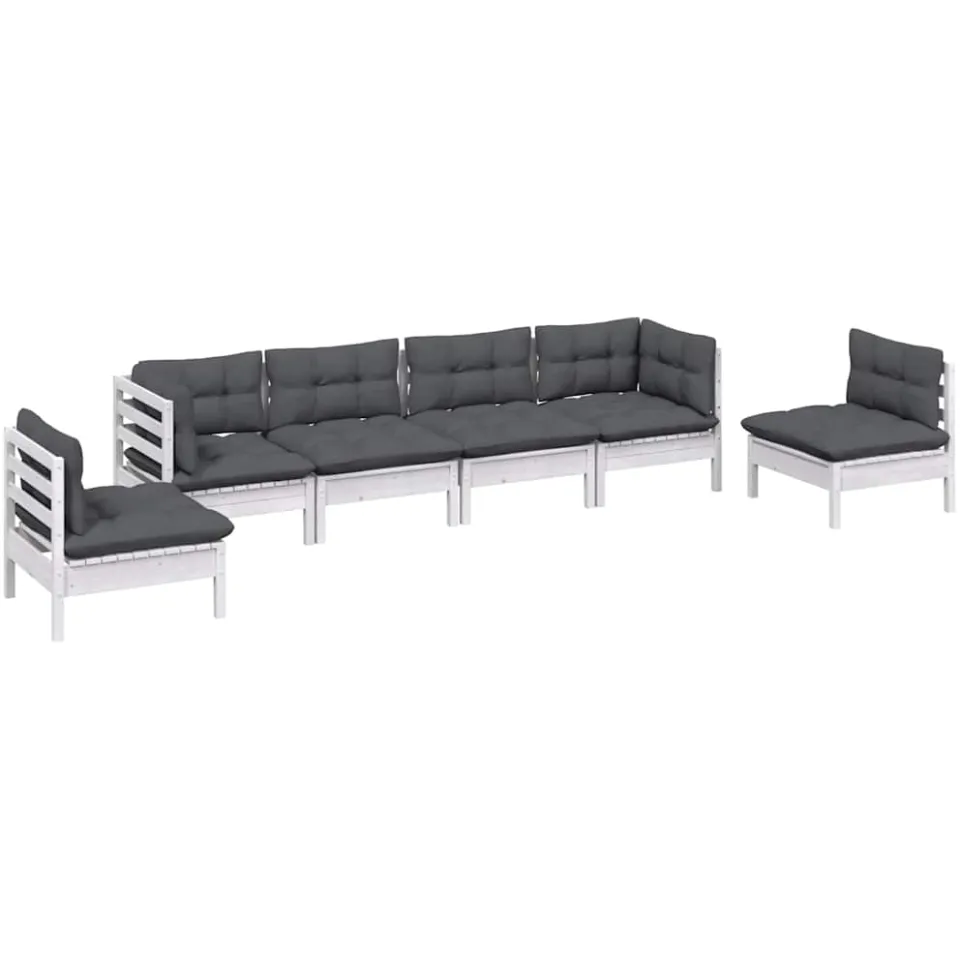 vidaXL 6-delige Loungeset met kussens massief grenenhout Wit