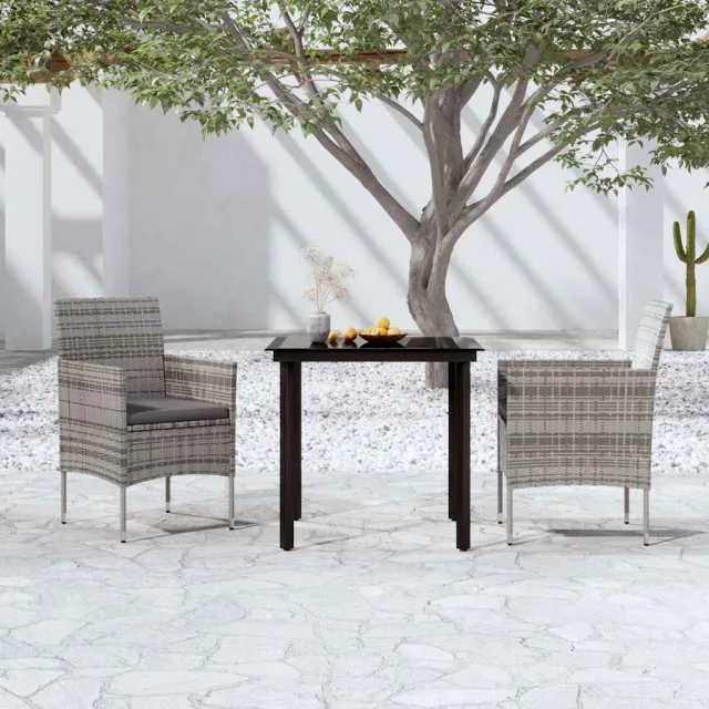 vidaXL 3-delige Tuinset met kussens grijs en zwart, foto 2