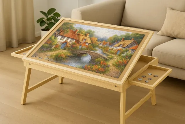 Fameilleur Puzzeltafel met Inklapbare Poten en 2 Lades – Opvouwbare Hobbytafel voor Puzzelen op Tafel of Bank – Houten Puzzelblad 79x56 cm – Met Opbergruimte voor Puzzelstukjes – Ideaal voor Volwassenen & Kinderen – Compact & Ruimtebesparend bruin
