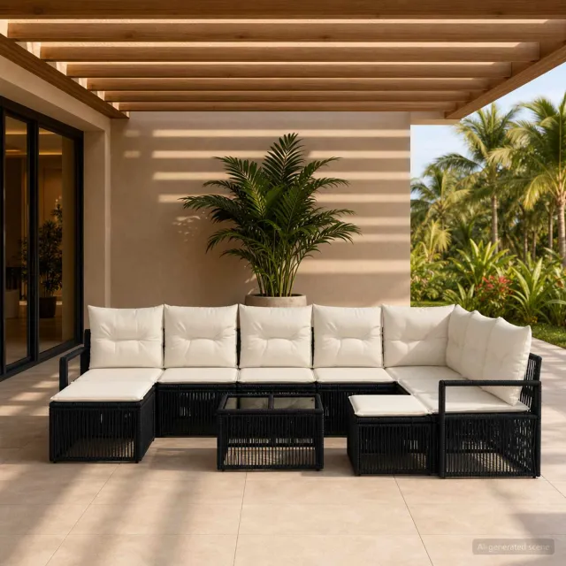 vidaXL Tuinbankenset 10 st Zwart poly rattan