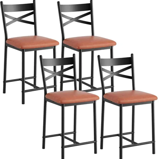 C. , R. E. CORE Barkrukken Set van 4 - Moderne Barstoelen met Hoge Rugleuning - 57 cm Zithoogte - Comfortabele Keukenkrukken - 41x41x69cm - Bruin/Zwart Bruin en Zwart
