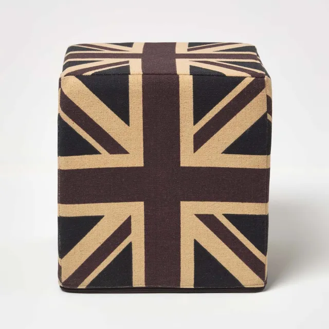 Homescapes Designer Kruk Ottomaanse Union Jack Britse Vlag Blauw/Rood/Wit