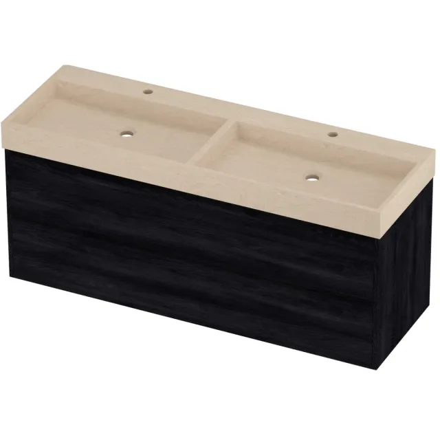 Proline Evoli Badmeubelset Hardsteen Loft Greeploos 140x46x62 cm Sand Stone Black Oak Eiken