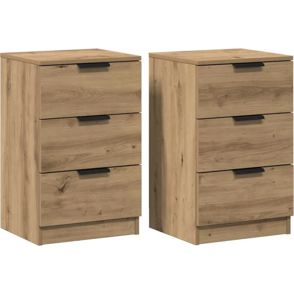 vidaXL Nachtkastjes 2 st 40x36x65cm bewerkt hout artisanaal eikenkleur Bruin