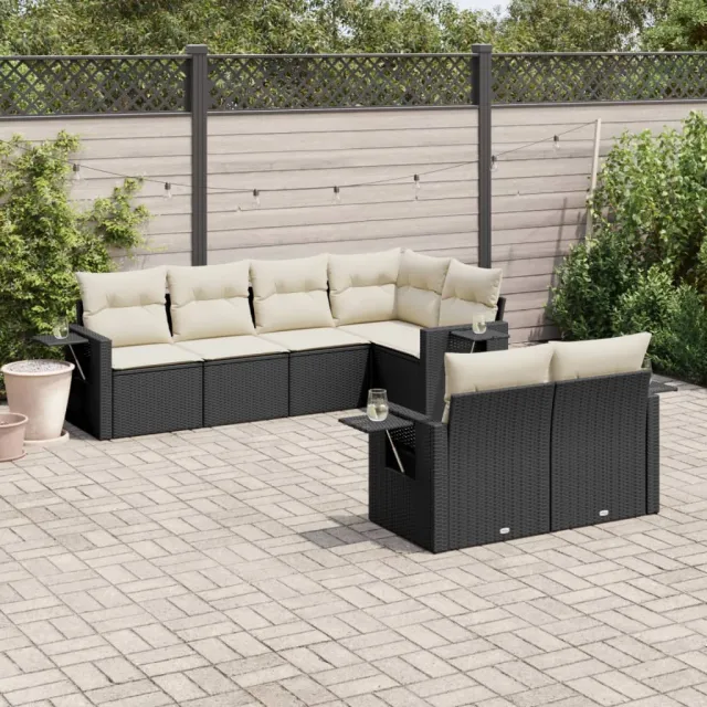 vidaXL 7-delige Loungeset met kussens poly rattan zwart, foto 2