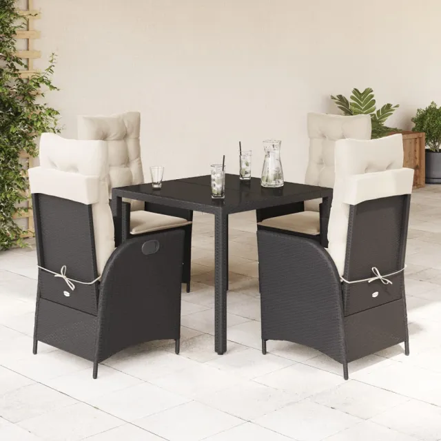 vidaXL 5-delige Tuinset met kussens poly rattan zwart, foto 2