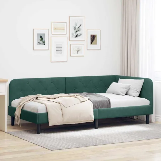 vidaXL Hoekbedframe Donkergroen 90 x 200 cm fluweel