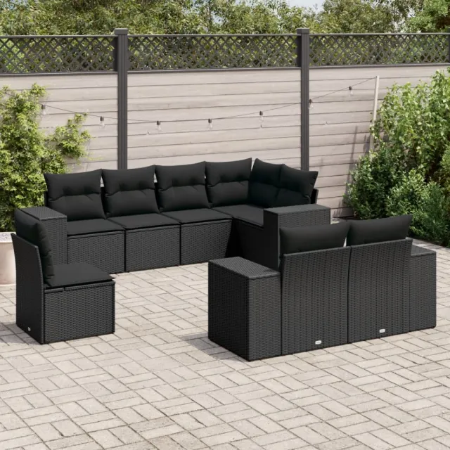 vidaXL 8-delige Loungeset met kussens poly rattan zwart, foto 2