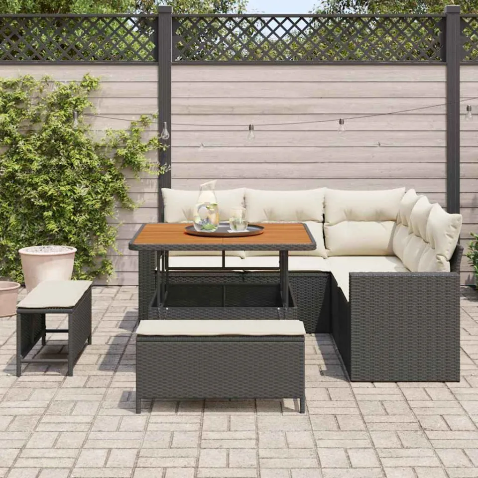 vidaXL Tuinbankenset 8 st Zwart poly rattan, foto 3