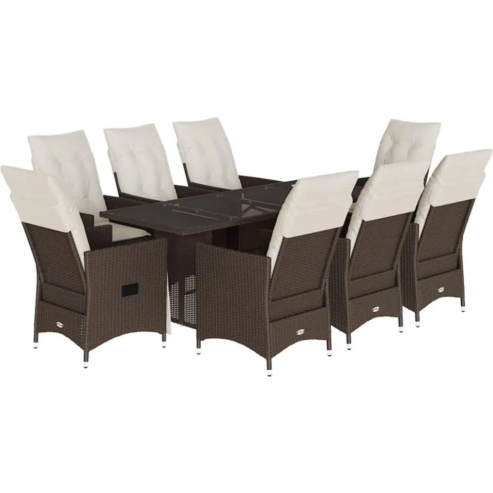 vidaXL 9-delige Tuinset met kussens poly rattan bruin