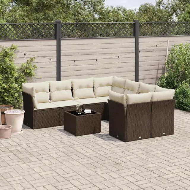 vidaXL 9-delige Loungeset met kussens poly rattan bruin, foto 2