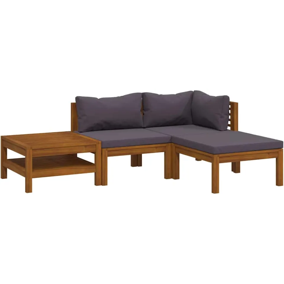 vidaXL 4-delige Loungeset met kussens massief acaciahout Grijs