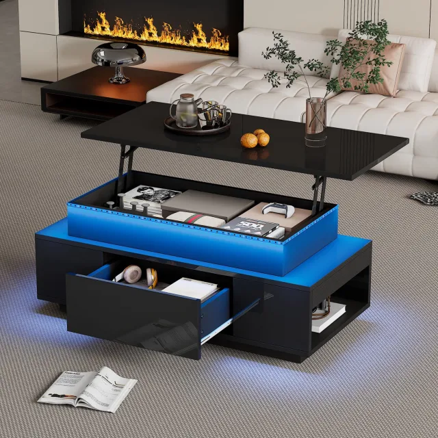CHICFURN Salontafel - Hoogteverstelbaar - Opbergruimte - Met lade - Zwart