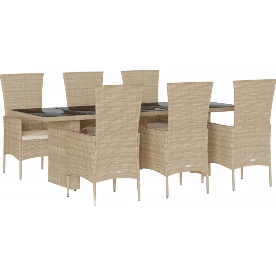 vidaXL 7-delige Tuinset met kussens poly rattan beige