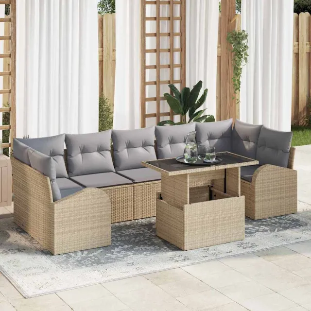 vidaXL Tuin Sofa Set 8 st Beige poly rattan Lichtgrijs