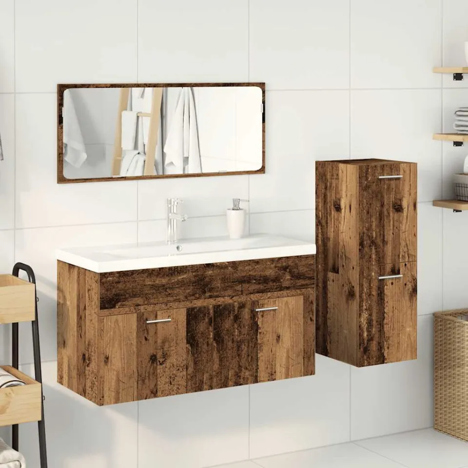 vidaXL 4-delige Badkamermeubelset bewerkt hout oud houtkleurig bruin, foto 2