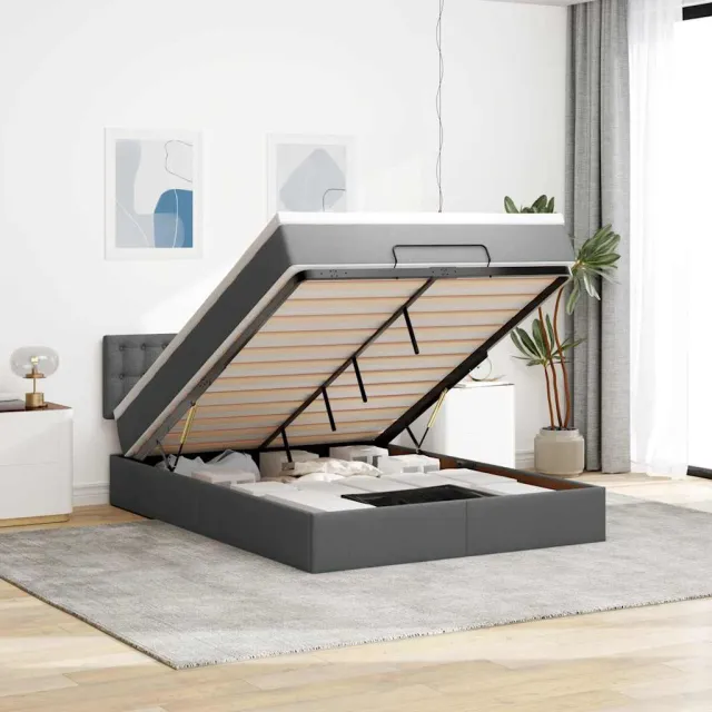 vidaXL Bed poef met matras en LED's stof 140x190 cm donkergrijs