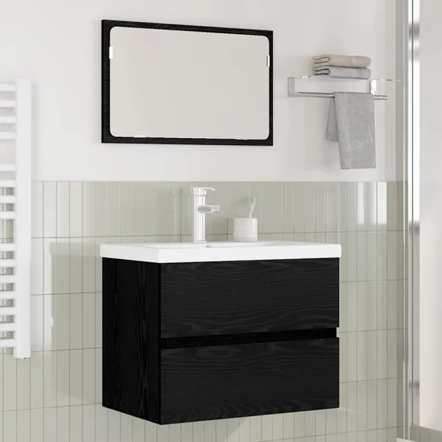 vidaXL Badkamermeubelset 3 st Zwart Eiken 61 x 39 x 45 cm Bewerkt hout