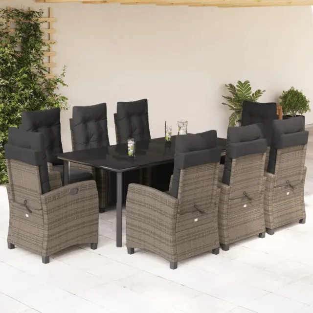 vidaXL 9-delige Tuinset met kussens poly rattan grijs, foto 2