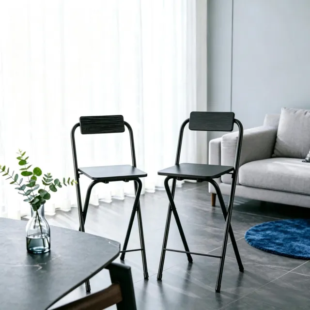 MIVRAY Barkruk 87 Cm - Opklapbaar Met Rugleuning En Voetensteun - Voor Kleine Keukens, Studios En Bars - MDF En Staal - Zwart