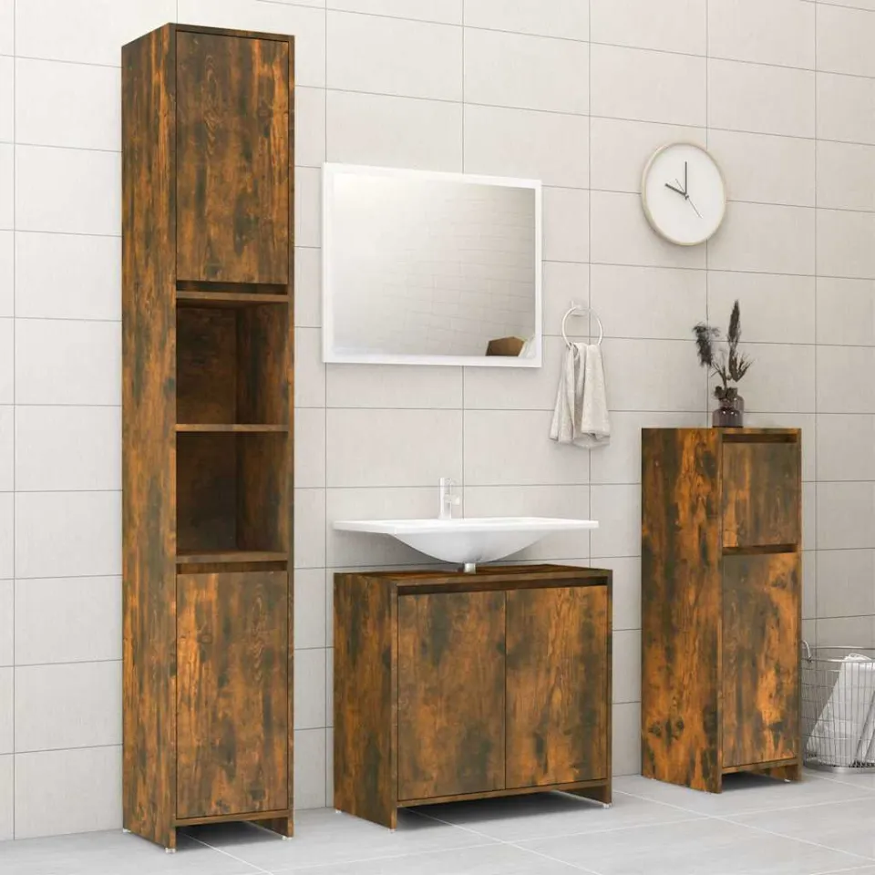 vidaXL Badkamerkast 30x30x95 cm bewerkt hout gerookt eikenkleurig, foto 4