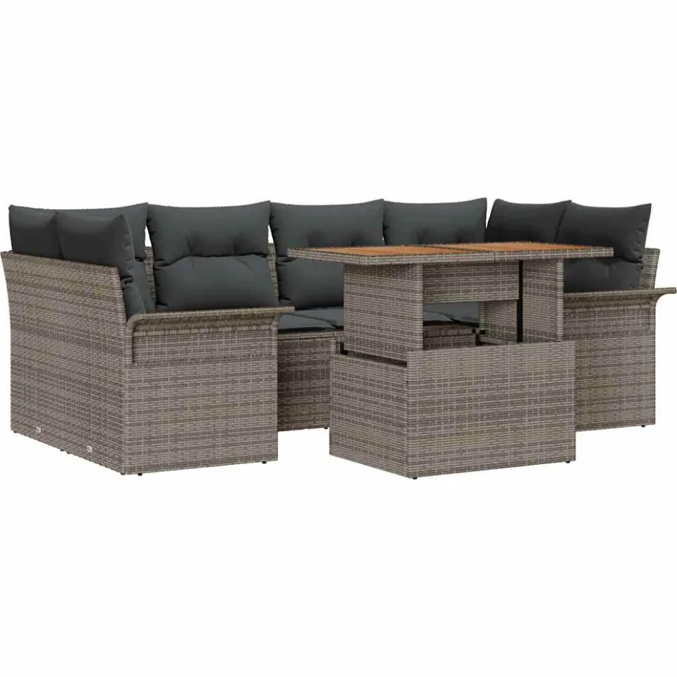 vidaXL Tuin Sofa Set 7 st Grijs Poly riet