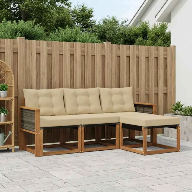 vidaXL Buiten bankenset 4 st 4-zits Natuurlijk en Beige