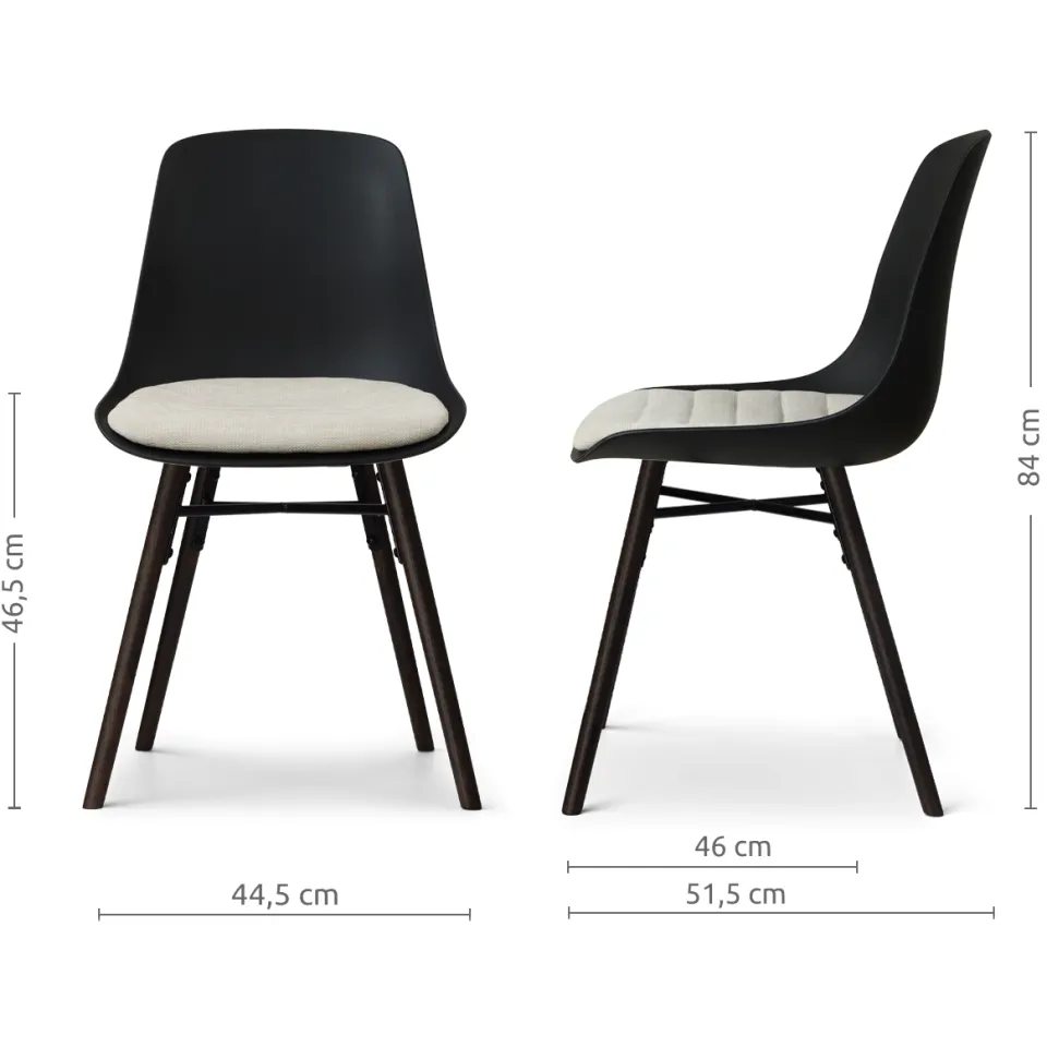 Nolon Nena-Liv eetkamerstoel zwart met naturelbeige zitkussen - zwart houten onderstel, foto 3