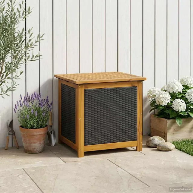 vidaXL Tuinopslagdoos 88 L Massief Acaciahout 60 x 50 x 56 cm Zwart, foto 2