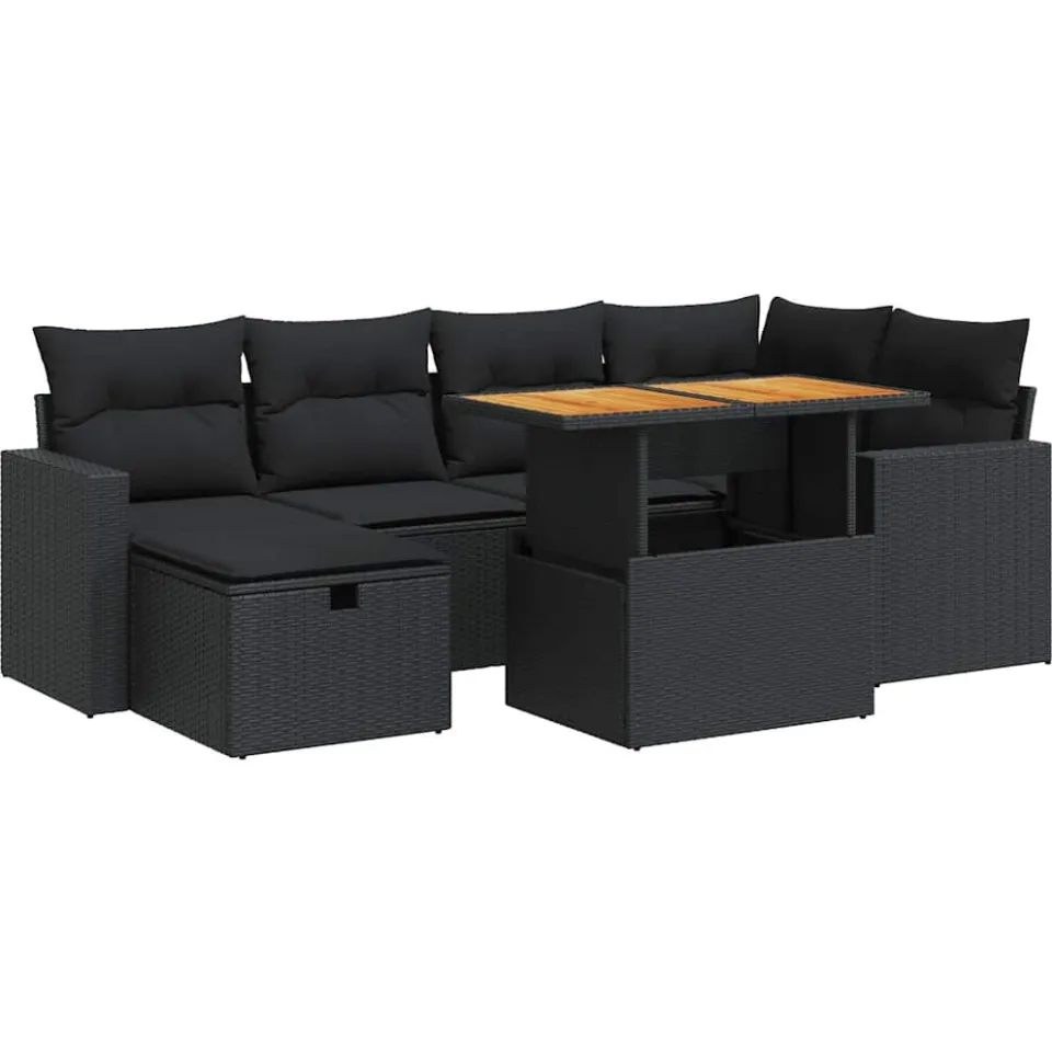 vidaXL 8-delige Loungeset met kussens poly rattan acacia zwart, foto 3